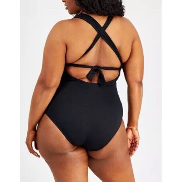 Becca Rebecca Virtue Sz 1X 16 18 Swimsuit Black Strappy One Piece Plus Size New - Picture 2 of 6
